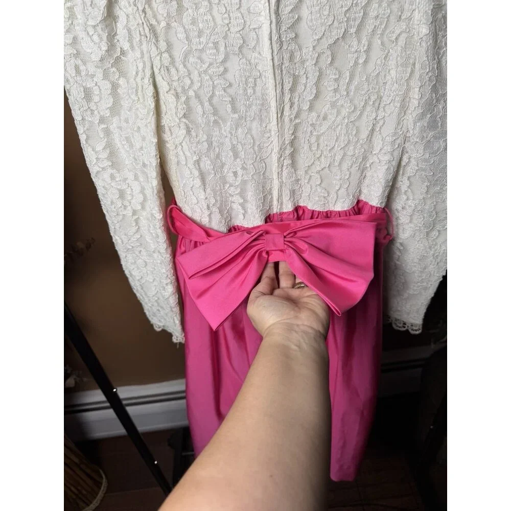 Vintage Dorissa International Nicole Dress Lace Pearls Taffeta Party Hot Pink 14